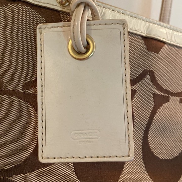 Coach Color-Block Tan & Brown Signature Tote Handbag White Leather 10859… - Picture 6 of 17